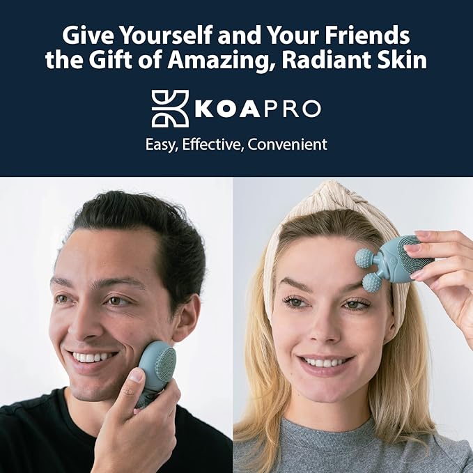 KOAPro Facial Cleansing Brush Exfoliating Face Scrubber for Women and Men, Waterproof Face Brush Cleanser, 3-in-1 Rechargeable Electric Facial Massager Tool, Reusable Sonic Silicone Scrubber