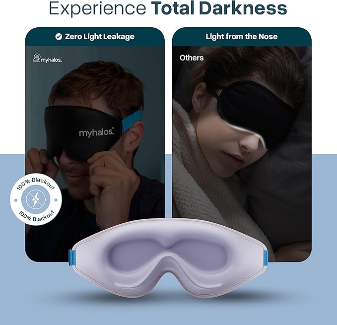 MyHalos® Sleep Mask – 3D Blackout Eye Mask for Women & Men, Side Sleepers, Zero Pressure Memory Foam Eyelash Friendly, Breathable,Award-Winning Sleep Aid for Travel (Lavender, 1 Count (Pack of 1))