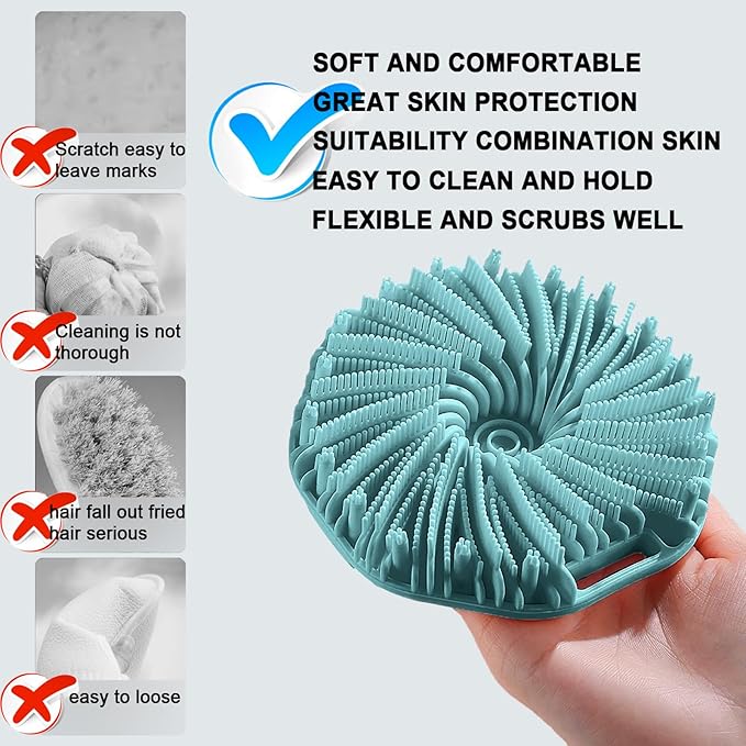 Silicone Body Scrubber Shower Brush Super-Exfoliating Body Brush & Non-Slip Strap, Loofah Alternative Bath Scrubber for Sensitive/All Skin Types, Gentle Massage & Effective Shower Exfoliation