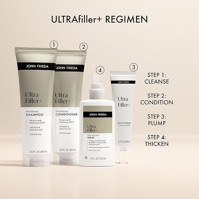 John Frieda ULTRAfiller+ Thickening Spray for Fine Hair, Volumizing Hair Spray, with Biotin and Hyaluronic Acid, 5 Fl Oz