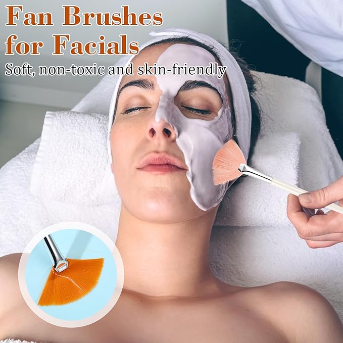 60 Pieces Fan Brushes, Soft Fan Brushes for Facials, Facial Applicator Brush for Women Girls, Facial Brush Esthetician for Mud Clay Mask, Makeup