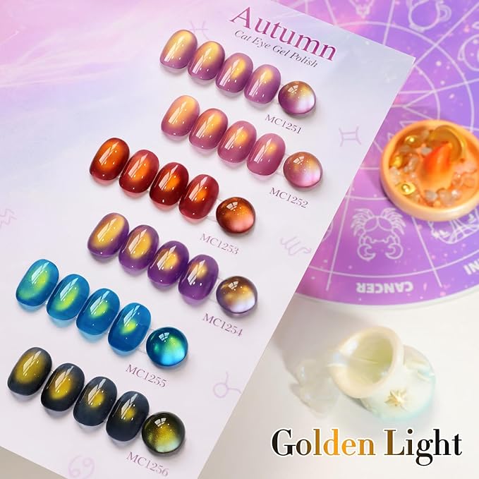 Double Rhythm Jelly Glass Cat Eye Gel Polish with Magnet 15ML Holographic Glitter Shimmer Translucent Sheer Color Magnetic Nail Polish Salon DIY at Home (Golden Black-MC1256)