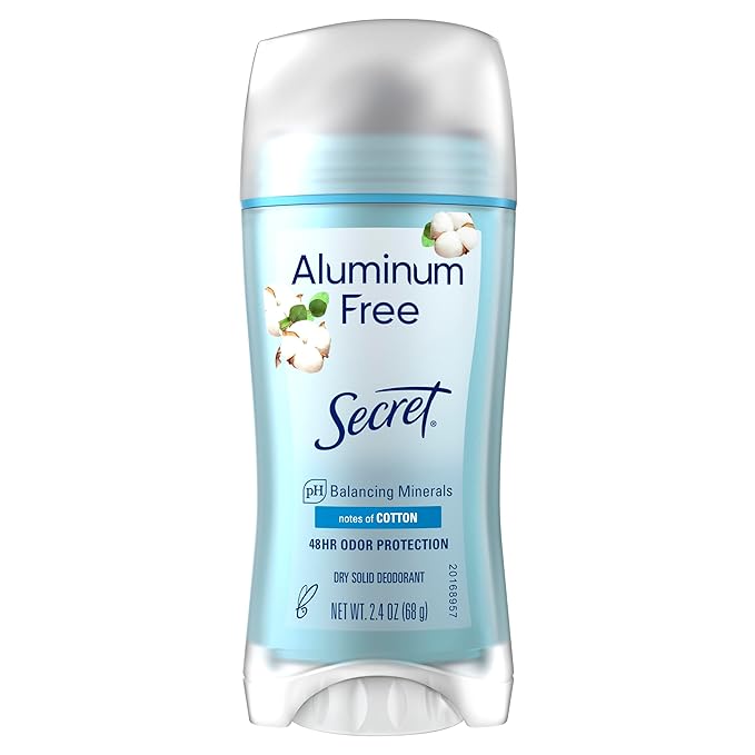 Secret Aluminum Free Deodorant for Women, 48hr Odor Protection, Free of Parabens Dyes Talc & Baking Soda, PH Balancing Minerals, Dry Solid, Cotton Scent, 2.4 oz