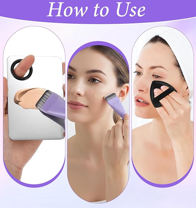 4Pcs Makeup Mixing Palette, Mixing Medium Makeup Foundation Spatula and Palette Foundation Brush Plate Spatula Puff, Perfect for Mixings Mediums, Ideal for Women & Girls, Stainless Steel Easy to Clean