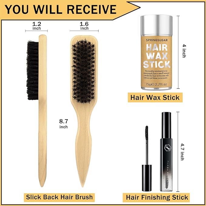 Hair Wax Stick Set for Flyaways Slick Back – Includes Wax Stick for Hair, Slick Back Hair Brush, Hair Finishing Stick – Hair Styling Products for Women, Taming Frizz & Creating Sleek Styles