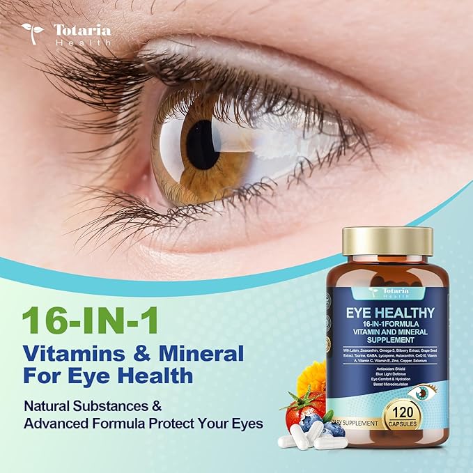 AREDS 2 Eye Vitamins and Mineral Bilberry Extract Omega-3, Eye Vitamin for Seniors Macular Health and Dry Eye, Eye Vitamins Lutein and Zeaxanthin Support Eye Strain & Hydration (120 Capsules)