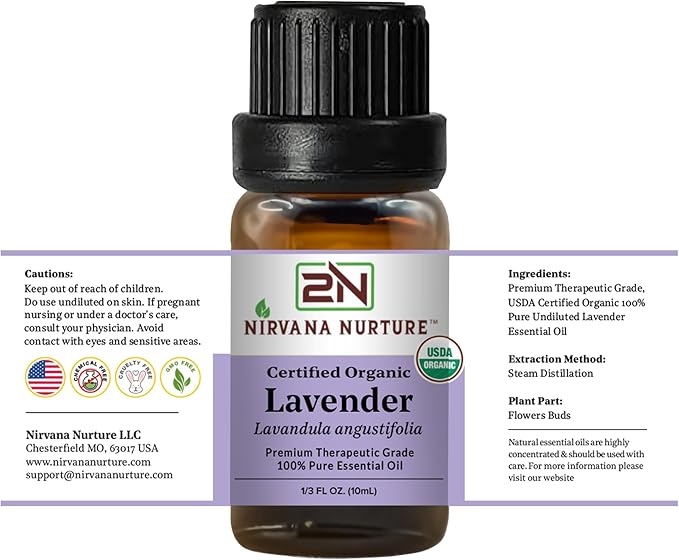 Lavender Essential Oil USDA Certified Organic, 100% Pure Natural Premium Grade, Undiluted- Aromatherapy Diffuser for Calm and Relaxation, Skin Care, Hair Care