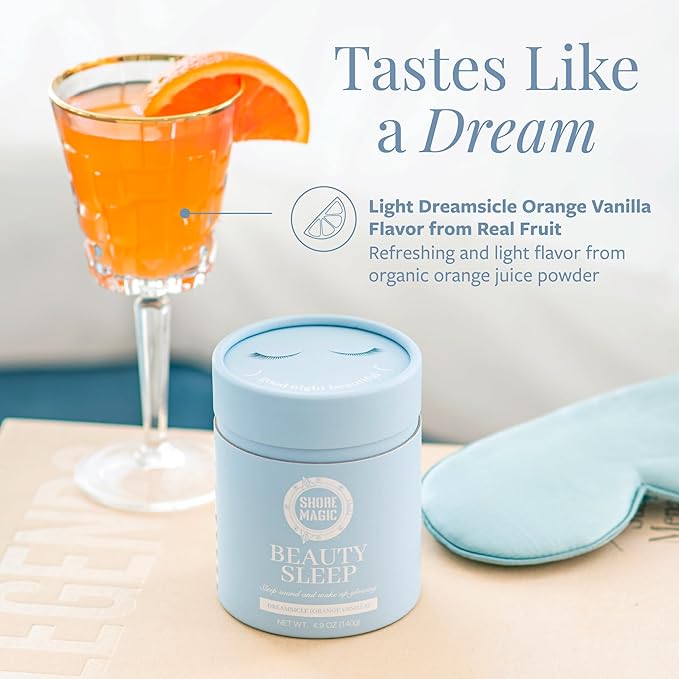 Shore Magic Beauty Sleep with Premium Marine Collagen – Hydrolyzed Type I-IV Peptides with Magnesium & L-Theanine, Promotes Relaxation & Restful Sleep, Orange-Vanilla Flavor, Sugar-Free,Melatonin-Free