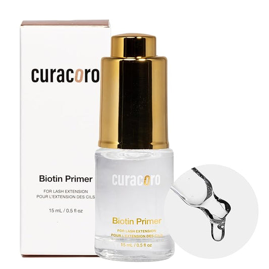 Curacoro Biotin Lash Primer for Lash Extensions, Removes Oils & Residue, Accelerates Glue Curing, Longer Retention (15ml)