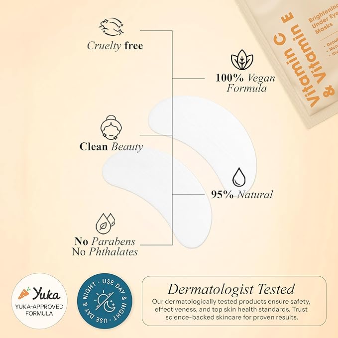 Radiant Aura Vitamin C & Vitamin E Under Eye Patches – Dermatologist Tested, Anti Aging, Korean Skin Care – Hydrates, Firms, Reduces Look Of Fine Lines, Puffiness Reducer – Vegan, Clean – 15 Pairs