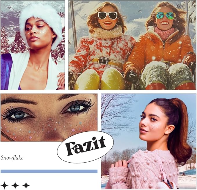 Fazit Makeup Patches - Snowflake Speckles - Glow Up Make-Up Patches - Cute Glitter Makeup Accessories for Women - Cosmetic Glitter for Face