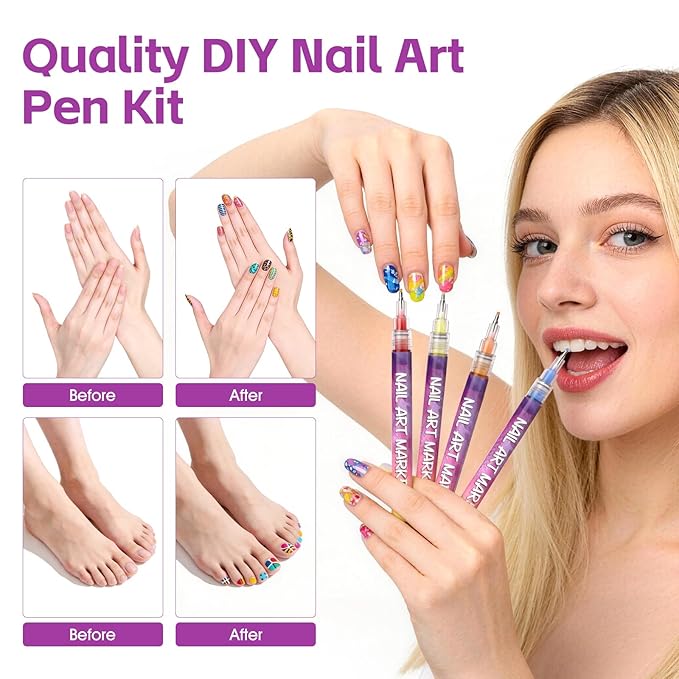 Nail Art Pens Set, 12 Vibrant Colors Nail Art Pens for Painting Nails, Quick Dry 0.5MM Fine Tip Nail Art Polish Markers, Acrylic Nail Pens for Nail Art Creation and Design, Party, DIY