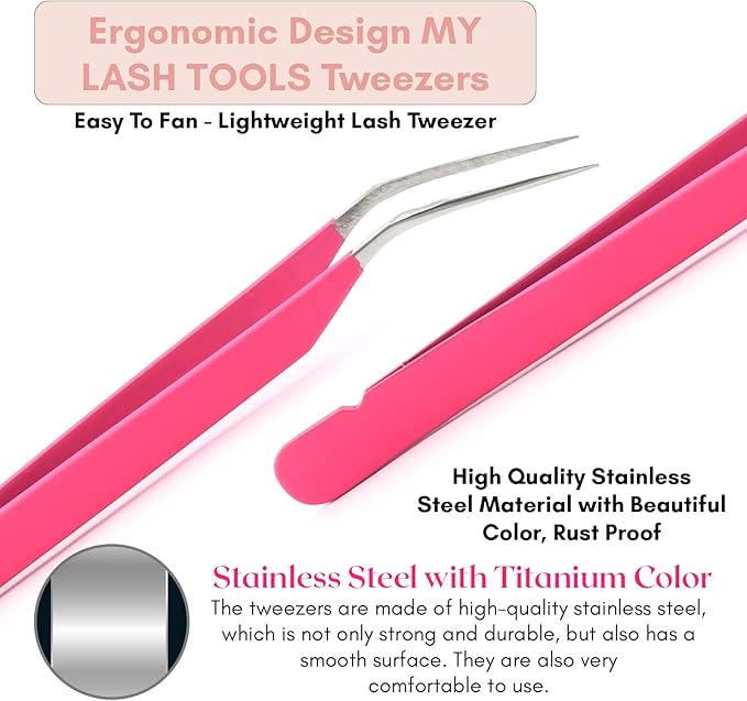 My Lash Tools New Isolation Lash Tweezers For Eyelash Extensions Best for Individual Isolation & Classic Lashes Japanese Stainless Steel Lightweight Precision Lashing Twisers (MattePInkJPs)