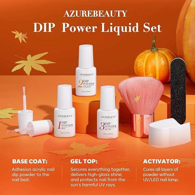 AZUREBEAUTY Dip Powder Nail Kit Starter, Yellow 12 Pcs 4 Colors Acrylic Dip Powder Liquid Set with Base/Top Coat Activator for French Nail Art Manicure DIY Gift