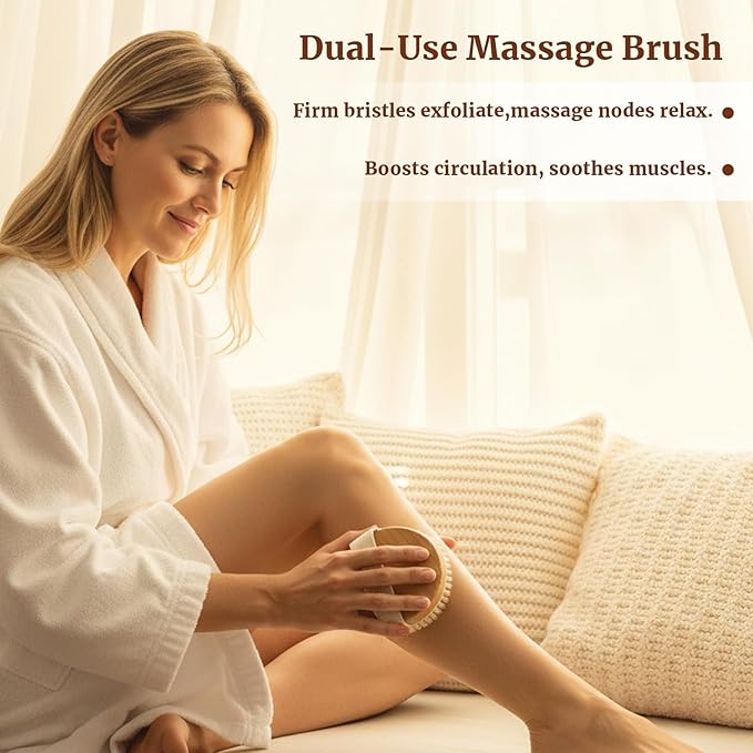 Dry Brush Set-4 Packs Natural Boar Bristle Dry Brushing Body Brush Exfoliating Face, Foot, Bath Brush for Face and Body for Cellulite Lymphatic Drainage(Set B)