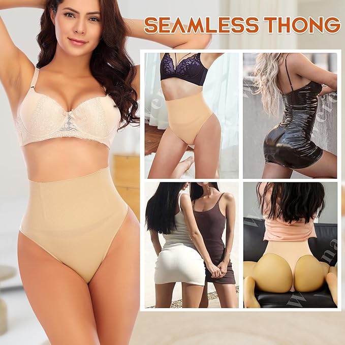 Werena Tummy Control Thong Shapewear for Women High Waist Shaping Underwear Seamless Body Shaper Panties Girdle