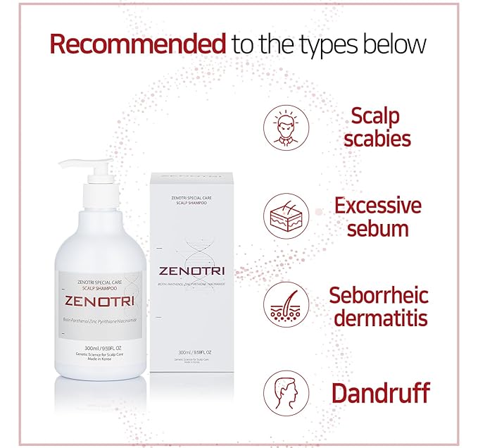 ZENOTRI Biotin and Zinc Pyrithione Shampoo - Combats Itching, Dandruff, Seborrhoeic Dermatitis & Sebum Buildup | Scalp Care Solution | 300ml 10 oz