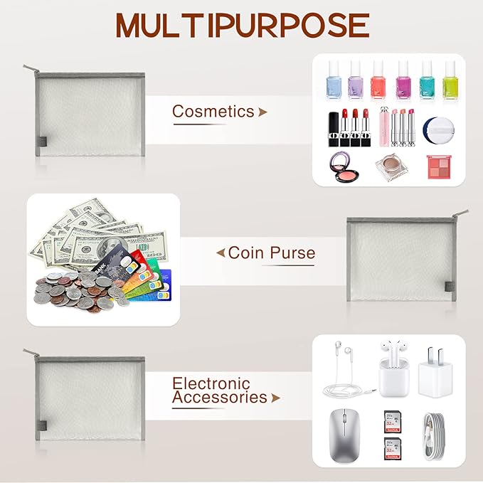 EASYFUN Small Zipper Pouch，6 Pieces Mini Mesh Pouch Coin Purse Portable Cosmetic Case Mesh Storage Bags with Key Kit Small Item Organizer,5 x 4 Inch