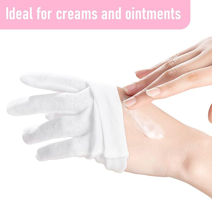 COOLJOB 100% Cotton Gloves, 6 Pairs White Cotton Gloves for Dry Hands Moisturizing & Eczema, Overnight Lotion, Sleep & Spa Treatment for Women & Men, Breathable Work Glove Liners, Large Size