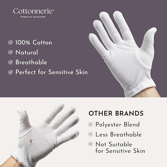 4 Pairs Cottonnerie Basics Cotton Gloves for Dry Hands Sleeping, Moisturizing Gloves Overnight, Hand Moisturizer Gloves, Moisture Gloves for Dry Hands Overnight, Sleeping Gloves, Medium