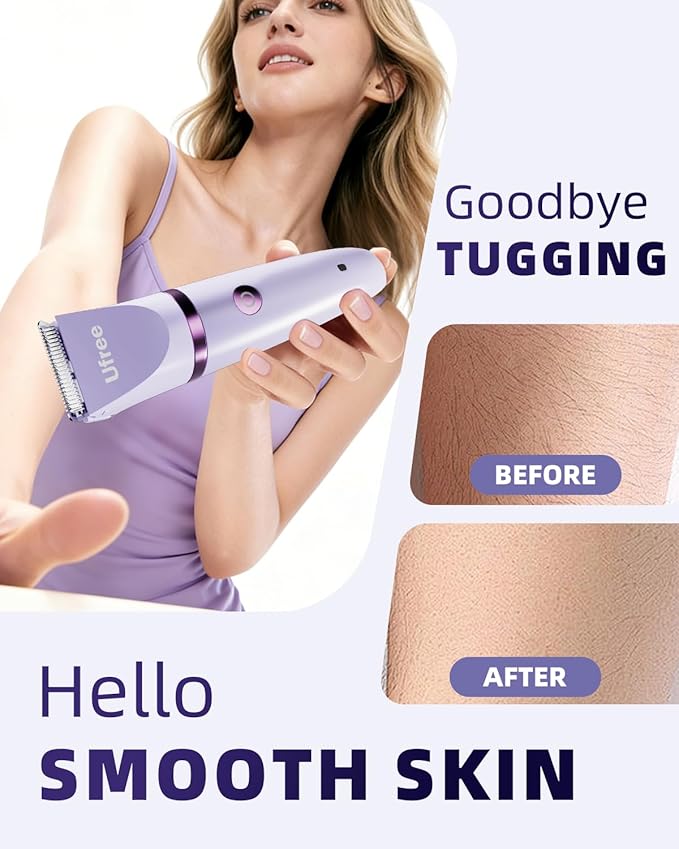 Ufree Bikini Trimmer Electric Razors for Women, Rechargeable Pubic Body Hair Trimmer Electric Shaver for Legs Body Hair, Bikini Shaver IPX7 Waterproof, Gifts for Women, Purple