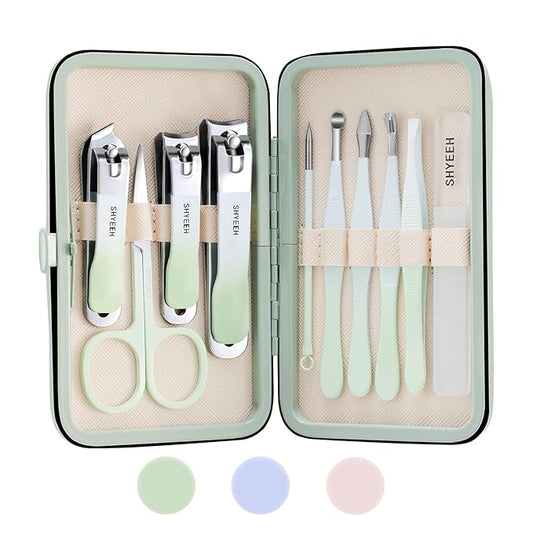 Manicure Set, 10 pcs High-Carbon Steel Nail Clippers Set, Portable Mini Manicure and Pedicure Kit, Travel Grooming Nail Kit with Leather Bag for Men and Women