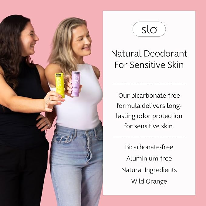 Slo | Sensitive Skin Natural Deodorant - All Natural Ingredients, Vegan & Cruelty Free, Paper Packaging | Bicarb Free + Wild Orange, (1.94oz/55g)