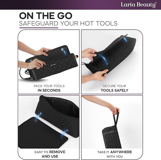2-in-1 Hot Hair Tools Travel Bag, Removable Heat-Resistant Silicone Mat, Clear Pockets for Accessories, Protects Surfaces from Burns, Ideal for Curling & Flat Irons, Includes Heat-Resistant Glove