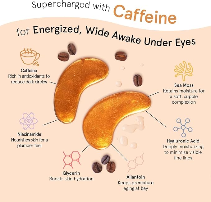 grace & stella Caffeine Under Eye Patches - Awakening Eye Patches for Puffy Eyes and Dark Circles - Under Eye Mask Patches with Niacinamide & Hyaluronic Acid - Vegan, Gifts for Mom (Bronze, 48 Pairs)