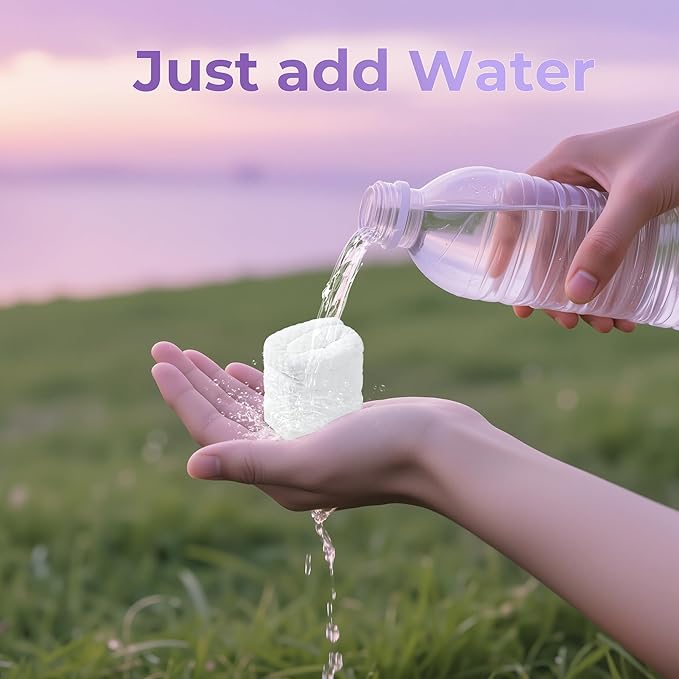 Classycoo XL Compressed Towel Tablets- 50 PCS Disposable Face Towelettes Washcloths Mini Purse Travel Size Essentials, Portable Cotton Coin Tissue for Camping, Hiking, Sport, Hand Wipes (Thickened)