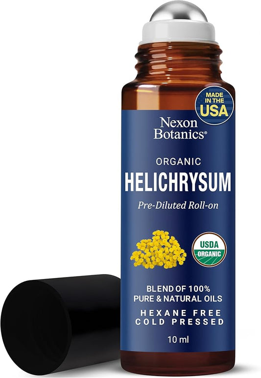 Organic Helichrysum Essential Oil Roll On 10 ml – Natural Aromatherapy Blend for Skin Care, Relaxation, Calm Mind, Stress Relief & Daily Wellness – Nexon Botanics