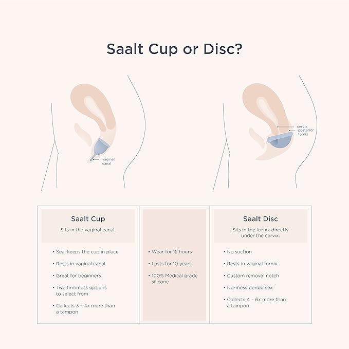 Saalt Soft Menstrual Cup – Reusable Period Cup – Made for Comfortable, Leak-Free Protection Up to 12 Hours – BPA & Latex Free – Includes Cup & Carry Bag (Small, Grey)
