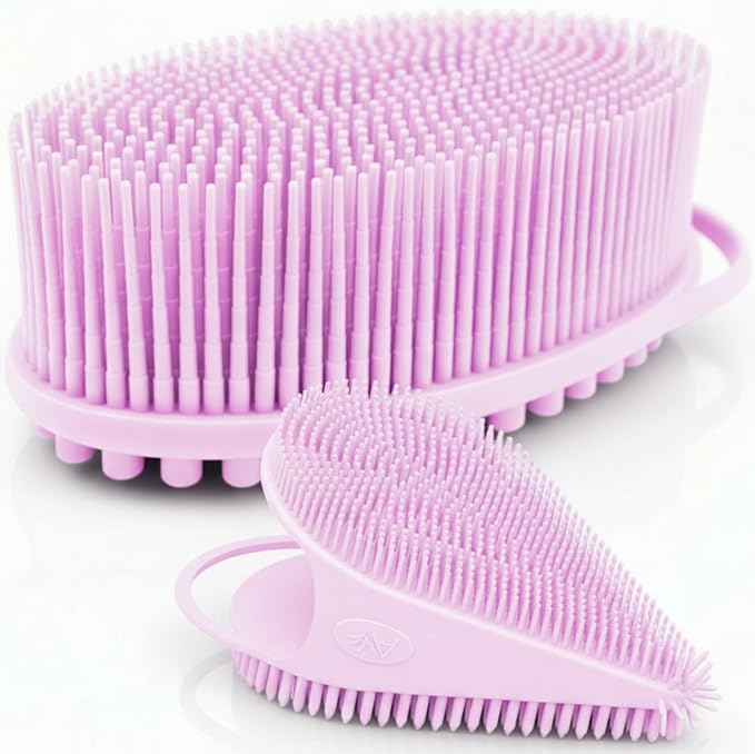 Avilana Premium Body Scrubber and Face Brush Set - 8 Years Trusted Since 2017 - SGS Certified Silicone 2-in-1 Shower Kit, Dual Sided Gentle Exfoliating Loofah Alternative Sensitive Skin Women Men Gift