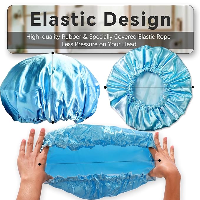Smilco 2 Pack Shower Caps for Women, Reusable Waterproof Double Layer Bath Cap, Large EVA Elastic Hair Cover for Shower, Fits Long Hair & Braids, for Spa & Home