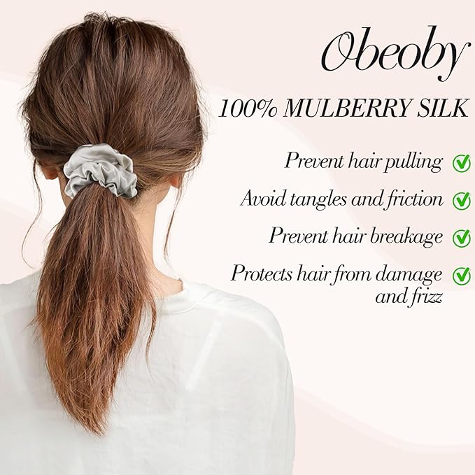 4 Pack Mulberry Silk Scrunchies, Brown Silk Hair Ties for Hair Sleep No Damag Satin Scrunchies Valentines Day Gifts for Wife
