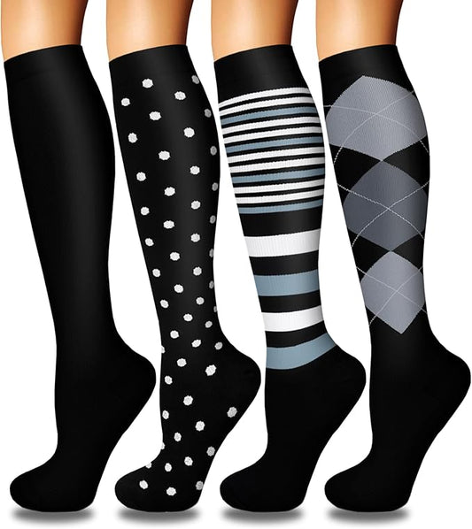 Iseasoo 4 Pairs Compression Socks for Women Circulation-Best Support for Nurses,Running,Athletic,Travel
