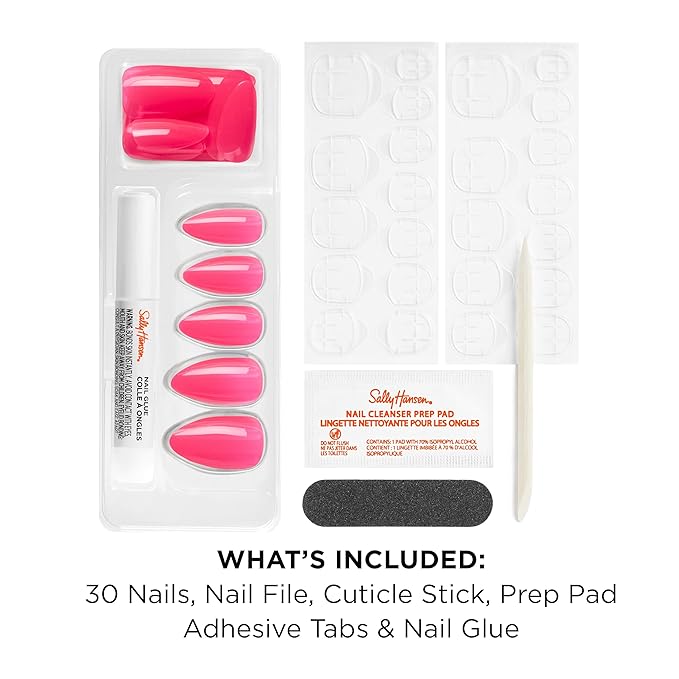 Sally Hansen Salon Effects Perfect Press-On Nails | Almond Shape | Easy to Apply, Non-Damaging | 30 Nails, Nail Glue, Adhesive Tabs, File| I Heart You