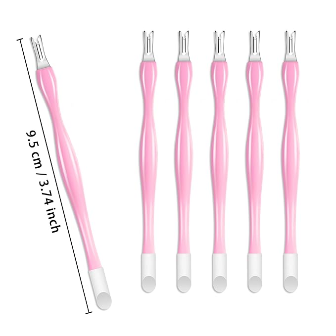Allstarry 30 Pieces Nail Cuticle Trimmer Remover Plastic Handle Cuticle Pusher Rubber Nail Cleaner Double Head Dead Skin Cuticle Knife Removal Fork Nail art Tools for Girls Women and Men - Pink