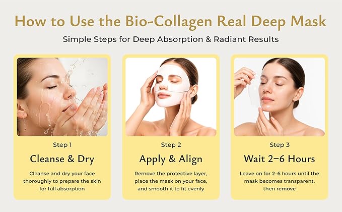 Radiance Bio Collagen Real Deep Mask - Hydrating Collagen Face Mask with Hyaluronic Acid, Amino Acids, Red Algae - Deep Moisture, Barrier Support for Supple, Plump, Dewy, Glowing Radiant Skin - 4-Pack