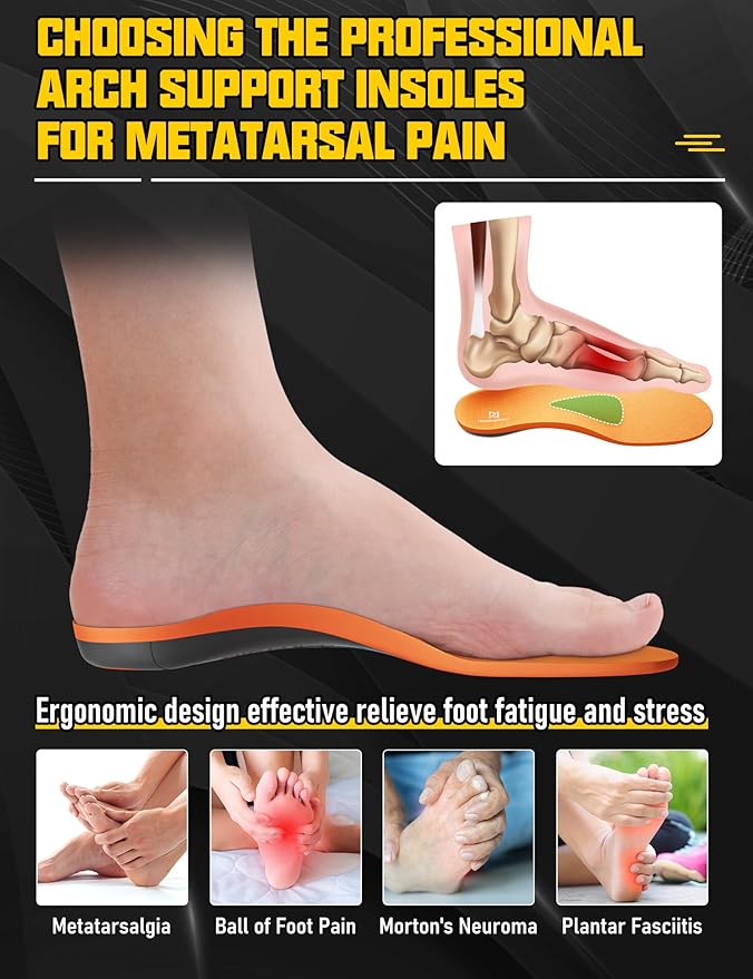 Arch Support Insoles with Metatarsal Pads, Orthotic Inserts for Metatarsalgia, Morton's Neuroma, Plantar Fasciitis, Ball of Foot Pain Relief, Man Women Insole for Standing All Day-C