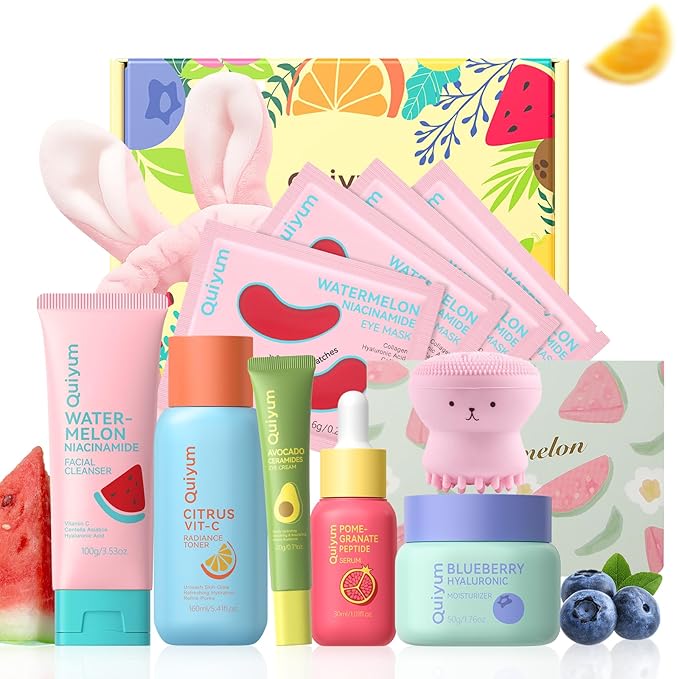 Early Anti-Aging Skincare Set, for Light Mature Skin, 6-Piece Natural Fruit Kit with Peptide, Vitamin C & Ceramide - Reduces Fine Lines & Dull Skin, Birthday Gifts for Women, Christmas Gift