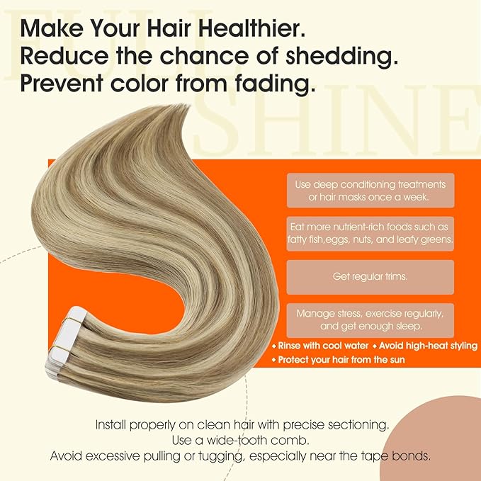 Full Shine Highlight Tape in Human Hair Extensions Color 16P22 Blonde Tape in Extensions Human Hair Cuticles Aligned Remy Double Sided Skin Weft 24Inch 100G Natural Extension 40Pcs