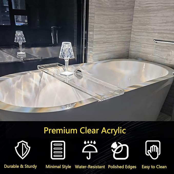 Clear Acrylic Bathtub Tray – Waterproof & Stylish Bath Caddy | Luxury Tub Tray for Relaxation (29.9" x 7.87" x 1.18")