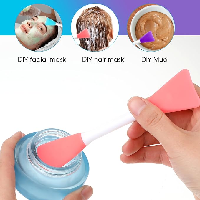 Silicone Face Mask Applicator, 4 PCS Double-End Mask Brushes for Facial Mud Mixing Spatula Soft Makeup Beauty Brush Tools for Apply Skincare Cream,Lotion, Gel, Cosmetic Foundation (4 Colors)