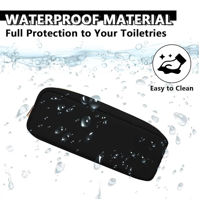 Waterproof Small Pencil Case Makeup Bag for Purse,Cute Pencil Pouch Preppy Nylon Makeup Brush Holder with Zipper,Girls Portable Storage Case Small Pen Bag for Office(Slim-Black)