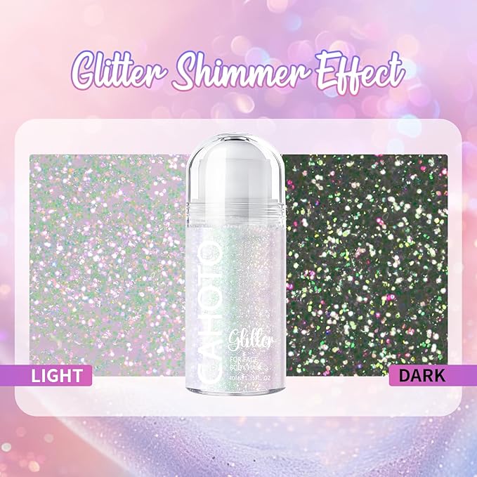 CAHOTO Aurora Rolling Glitter for Face Body & Hair, Sparkling Holographic Chunky Shimmer, Roll-on Sequins for Singer Concert Rave Festival Halloween Party Carnival, 1.35fl.oz