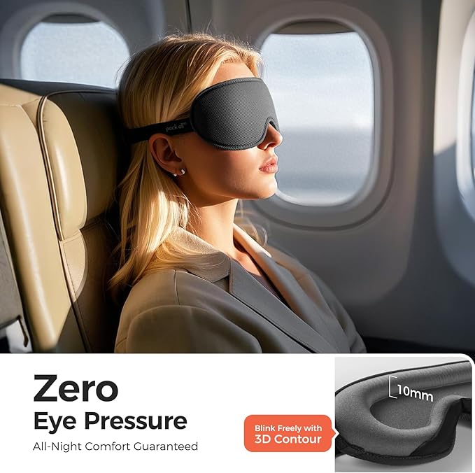 pack all Light Blocking Sleep Mask for Men and Women, 3D Eye Mask for Pressure-Free Sleep, Soft Sleeping Eye Cover with Adjustable Elastic Strap, Grey