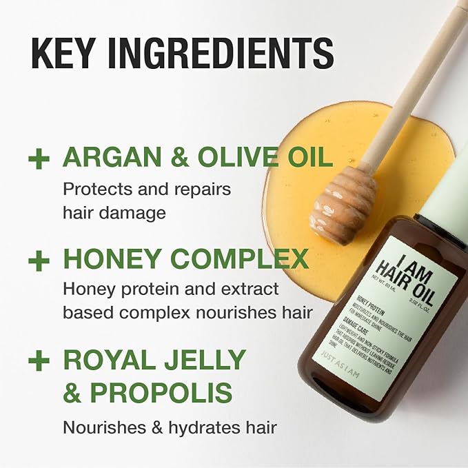 JUST AS I AM Hair Oil (2.02 oz) – Argan Oil & Honey Extract Shine Care for Lightweight Gloss and Smooth Hair Finish