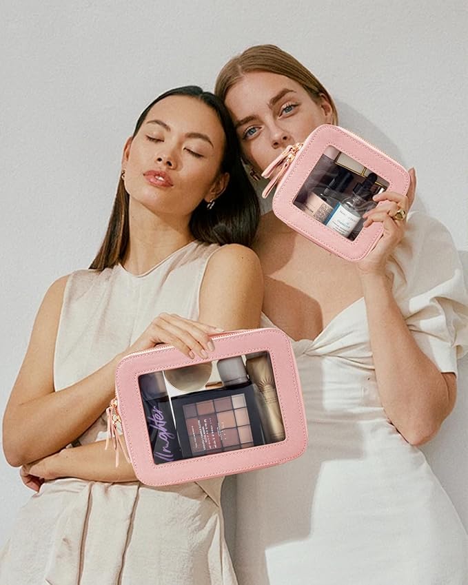 Travel Clear Makeup Bag Set, TSA Approved Cosmetic Bag Case with Zipper Portable Makeup Pouch Toiletry Bag Traveling Cosmetic Organizer Storage Bag Car Organizer Car Essentials