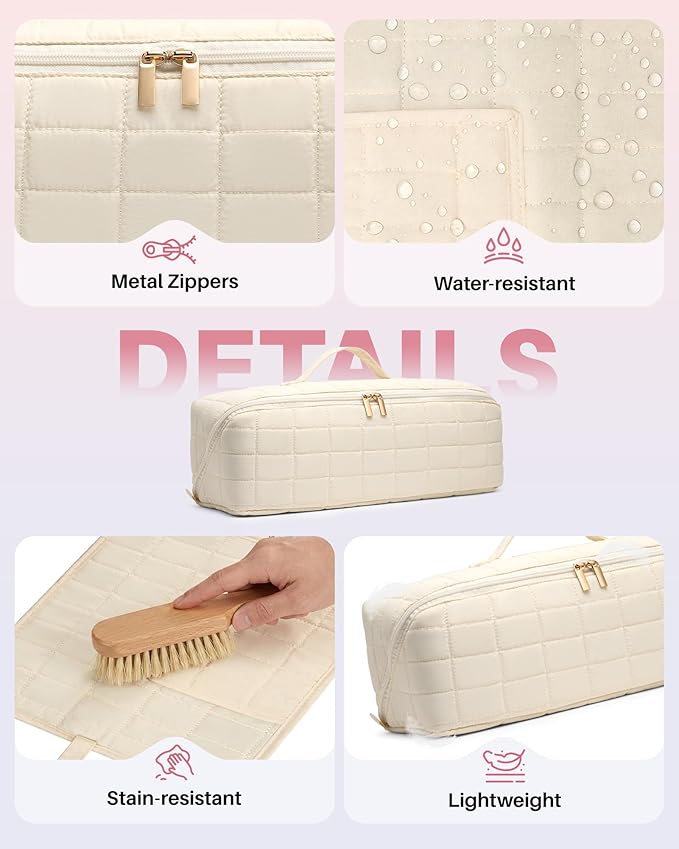 Hot Tools Travel Case with Heat Resistant Mat Pouch, Large Hair Tool Organizer Bag for Curling Iron Flat Iron Hair Dryer Hot Air Brush, Water Resistant Makeup Bag Gift for Women, Beige